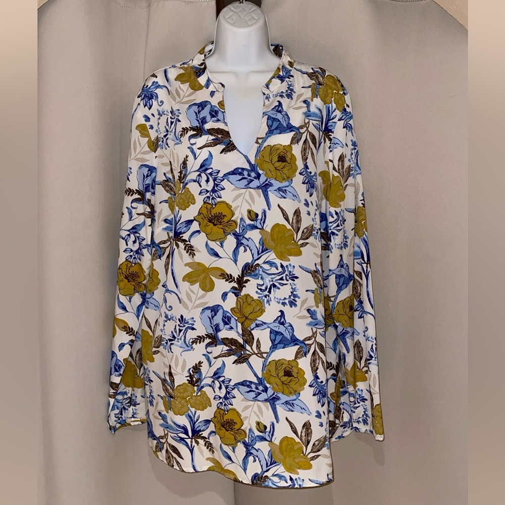 long tall sally White Tunic with Blue & Mustard Floral Print